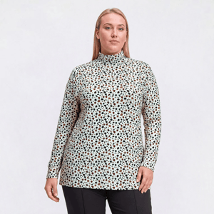 Plus Size Hasting & Smith Long Sleeve Mock Neck Leaf Neck Tee